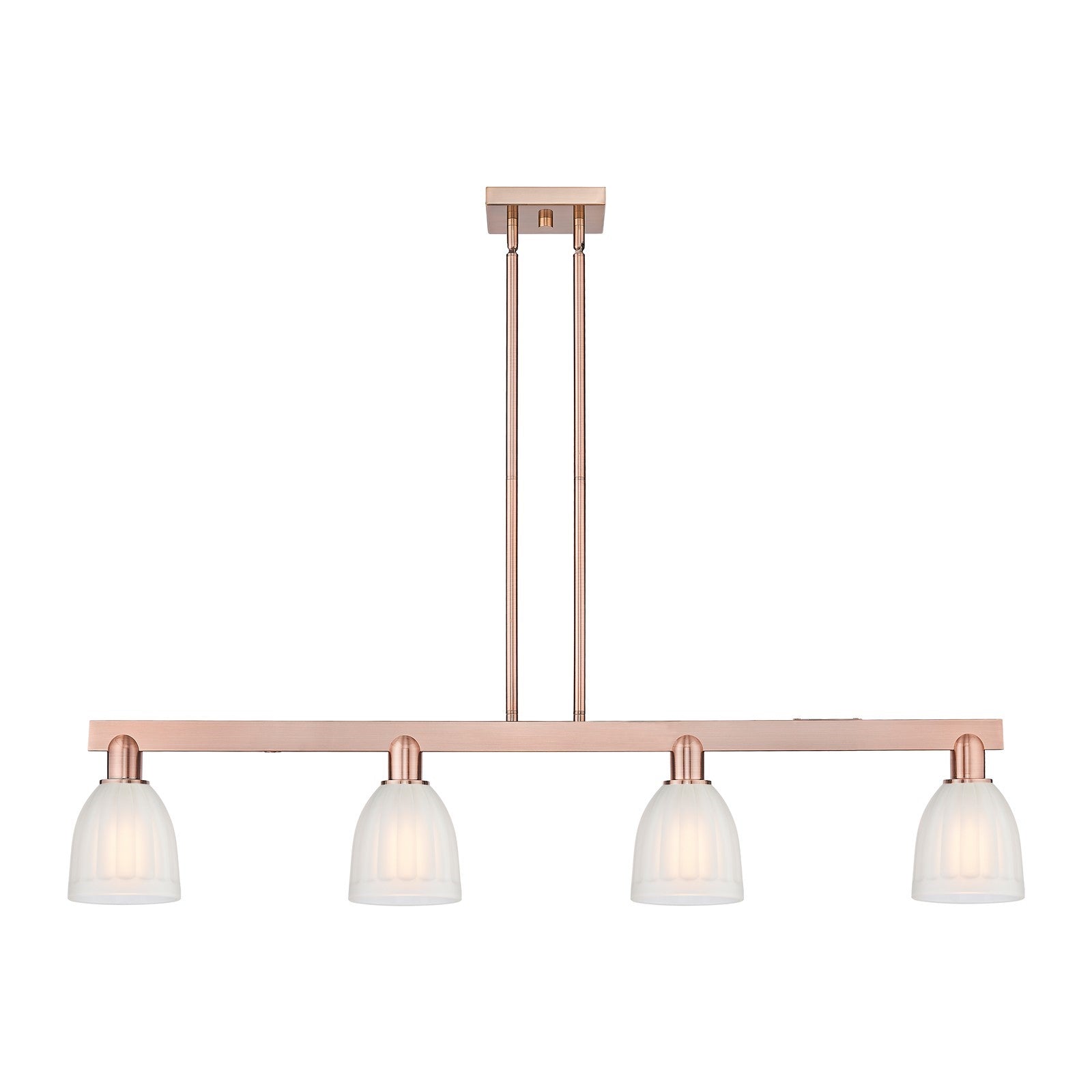 Innovations Brookfield 49in 4-Light Island Light | Industrial Antique Copper Steel and White Frosted Ribbed Glass | Kitchen Island | Model 716-4I-AC-G441
