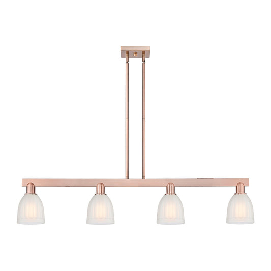 Innovations Brookfield 49in 4-Light Island Light | Industrial Antique Copper Steel and White Frosted Ribbed Glass | Kitchen Island | Model 716-4I-AC-G441
