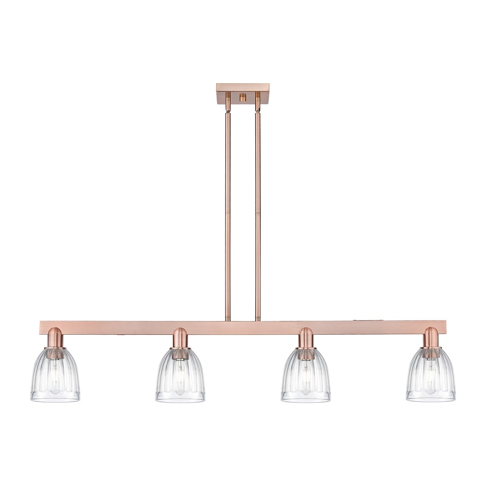Innovations Brookfield 49in 4-Light Island Light | Industrial Antique Copper Steel and Clear Ribbed Glass | Kitchen Island | Model 716-4I-AC-G442