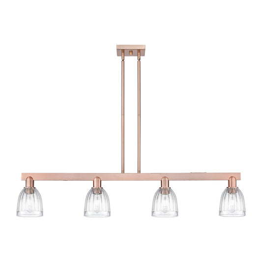 Innovations Brookfield 49in 4-Light Island Light | Industrial Antique Copper Steel and Clear Ribbed Glass | Kitchen Island | Model 716-4I-AC-G442
