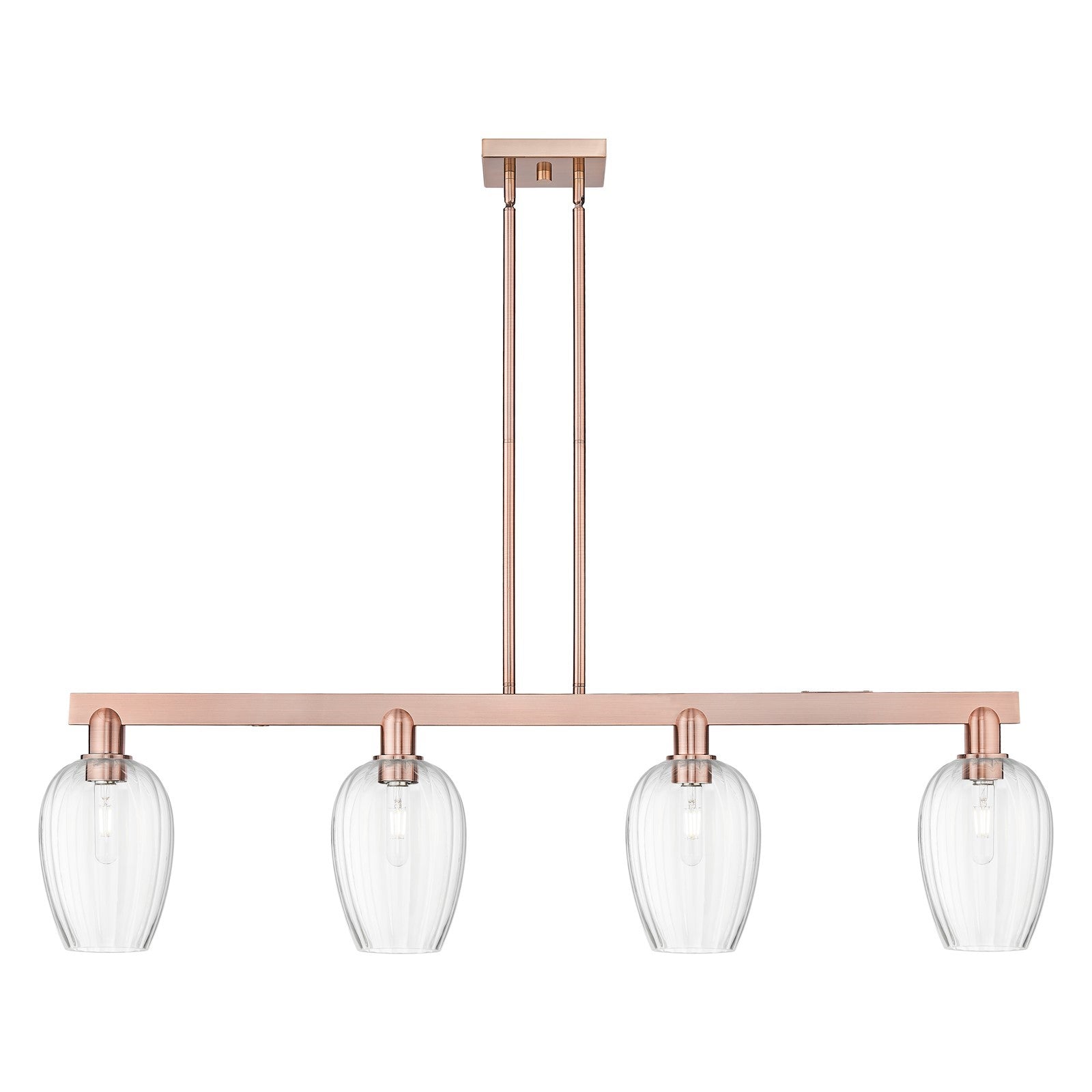 Innovations Preston Flute 49in 4-Light Island Light | Industrial Antique Copper Steel and Clear Glass | Kitchen Island | Model 716-4I-AC-G457-6CL