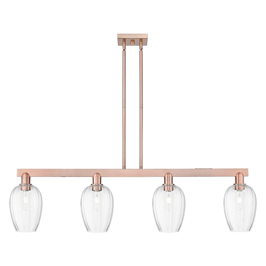 Innovations Preston Flute 49in 4-Light Island Light | Industrial Antique Copper Steel and Clear Glass | Kitchen Island | Model 716-4I-AC-G457-6CL