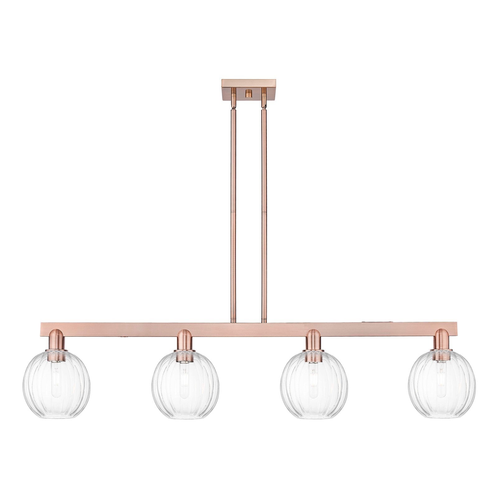 Innovations Preston Globe 50in 4-Light Island Light | Industrial Antique Copper and Clear Glass | Kitchen Island & Dining Room | Model 716-4I-AC-G458-7CL