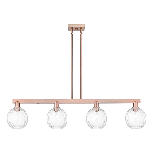 Innovations Preston Globe 50in 4-Light Island Light | Industrial Antique Copper and Clear Glass | Kitchen Island & Dining Room | Model 716-4I-AC-G458-7CL