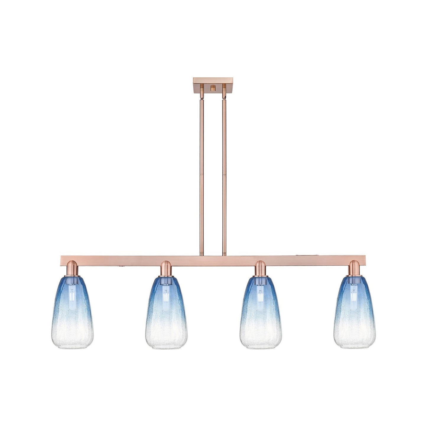 Innovations Brookhaven Almond 49in 4-Light Island Light | Industrial Antique Copper Steel and Sapphire Blue Glass | Kitchen | Model 716-4I-AC-G480-6SB