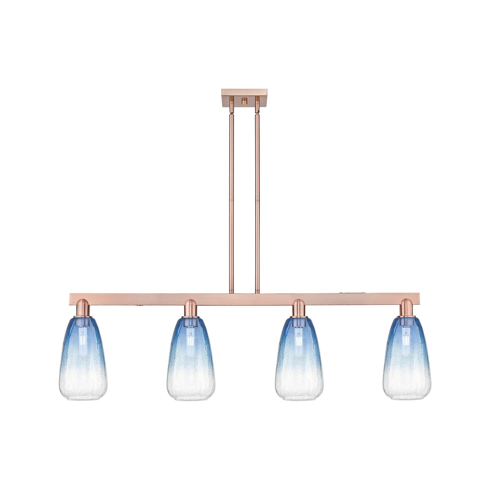 Innovations Brookhaven Almond 49in 4-Light Island Light | Industrial Antique Copper Steel and Sapphire Blue Glass | Kitchen | Model 716-4I-AC-G480-6SB