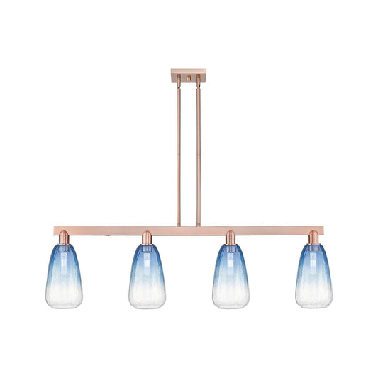 Innovations Brookhaven Almond 49in 4-Light Island Light | Industrial Antique Copper Steel and Sapphire Blue Glass | Kitchen | Model 716-4I-AC-G480-6SB