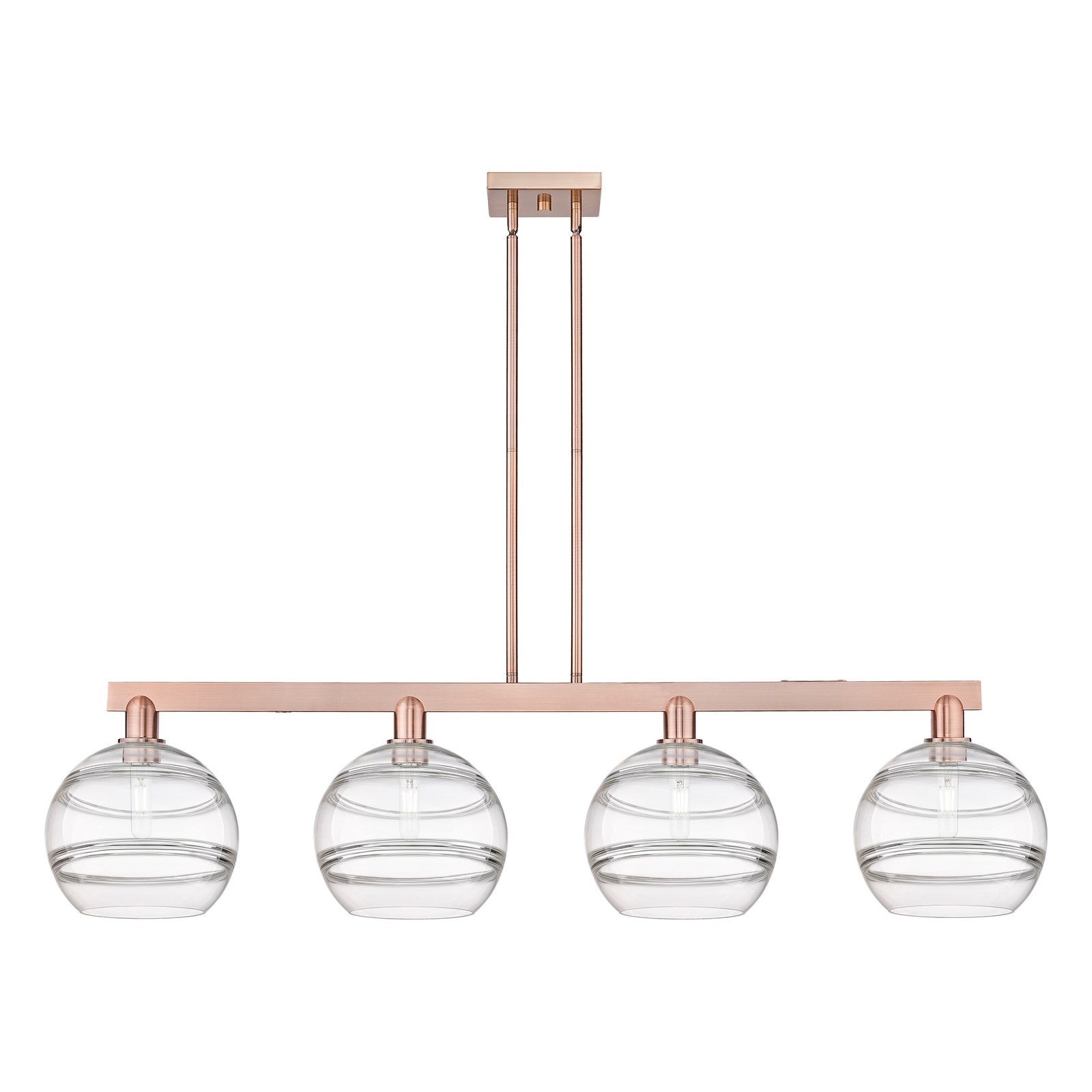 Innovations Rochester 53in 4-Light Island Light | Industrial Antique Copper Steel and Clear Glass | Kitchen Island & Dining | Model 716-4I-AC-G556-10CL