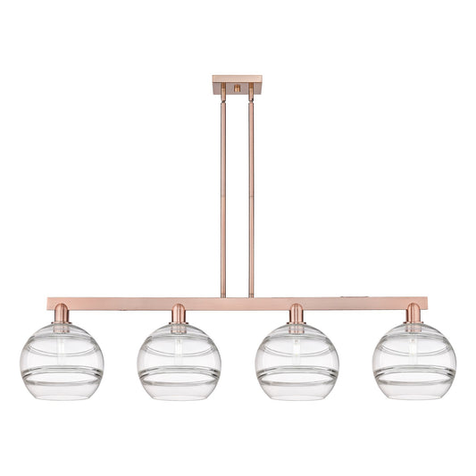 Innovations Rochester 53in 4-Light Island Light | Industrial Antique Copper Steel and Clear Glass | Kitchen Island & Dining | Model 716-4I-AC-G556-10CL
