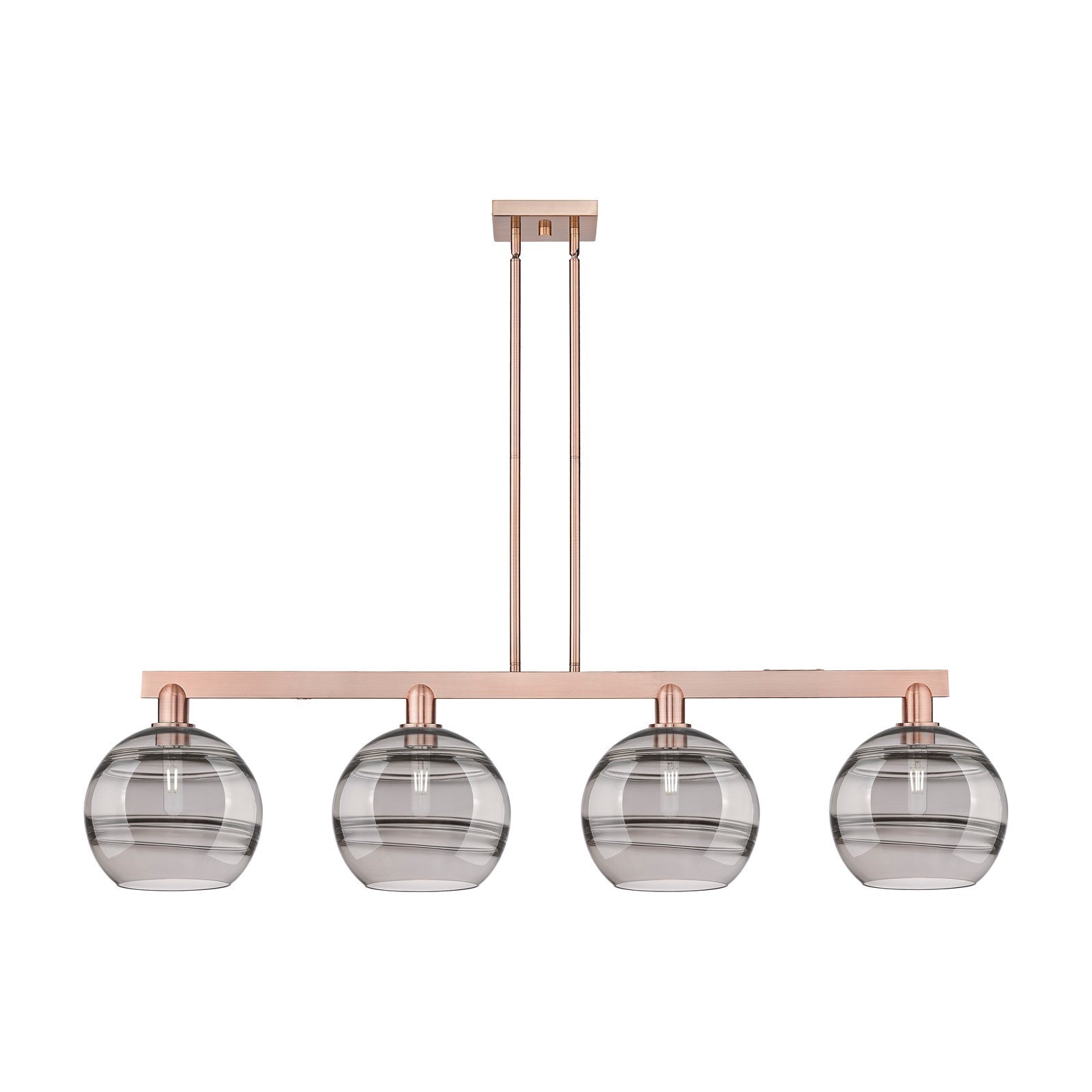 Innovations Rochester 53in 4-Light Island Light | Industrial Antique Copper Steel and Light Smoke Glass | Kitchen Island & | Model 716-4I-AC-G556-10SM