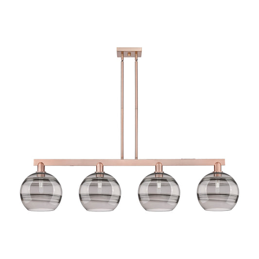 Innovations Rochester 53in 4-Light Island Light | Industrial Antique Copper Steel and Light Smoke Glass | Kitchen Island & | Model 716-4I-AC-G556-10SM