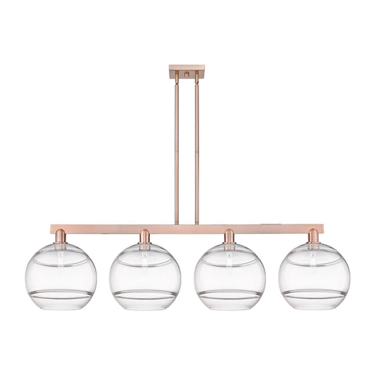Innovations Rochester 55in 4-Light Island Light | Industrial Antique Copper Steel and Clear Glass | Kitchen Island & Dining | Model 716-4I-AC-G556-12CL