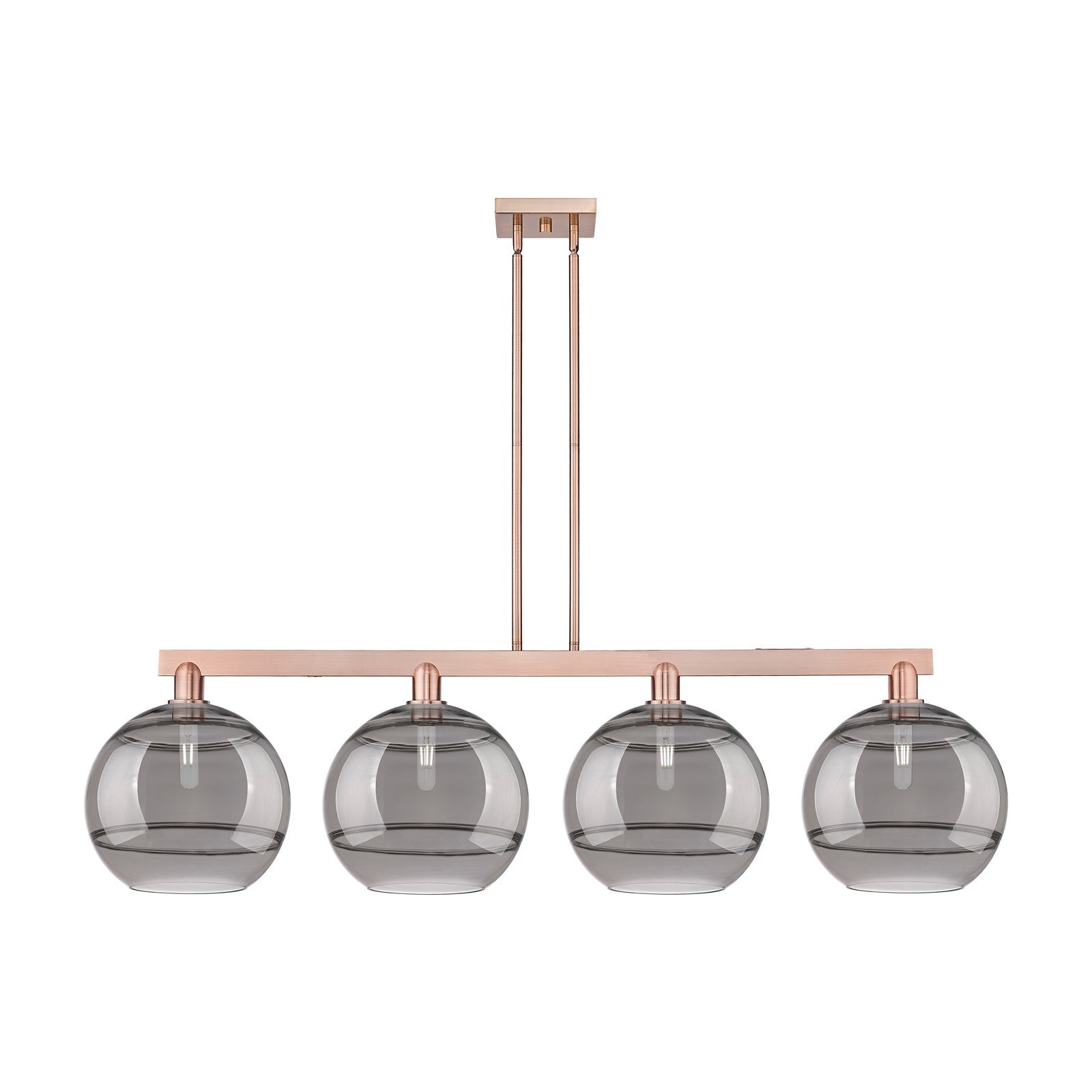 Innovations Rochester 55in 4-Light Island Light | Industrial Antique Copper Steel and Light Smoke Glass | Kitchen Island & | Model 716-4I-AC-G556-12SM