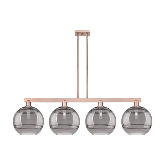 Innovations Rochester 55in 4-Light Island Light | Industrial Antique Copper Steel and Light Smoke Glass | Kitchen Island & | Model 716-4I-AC-G556-12SM