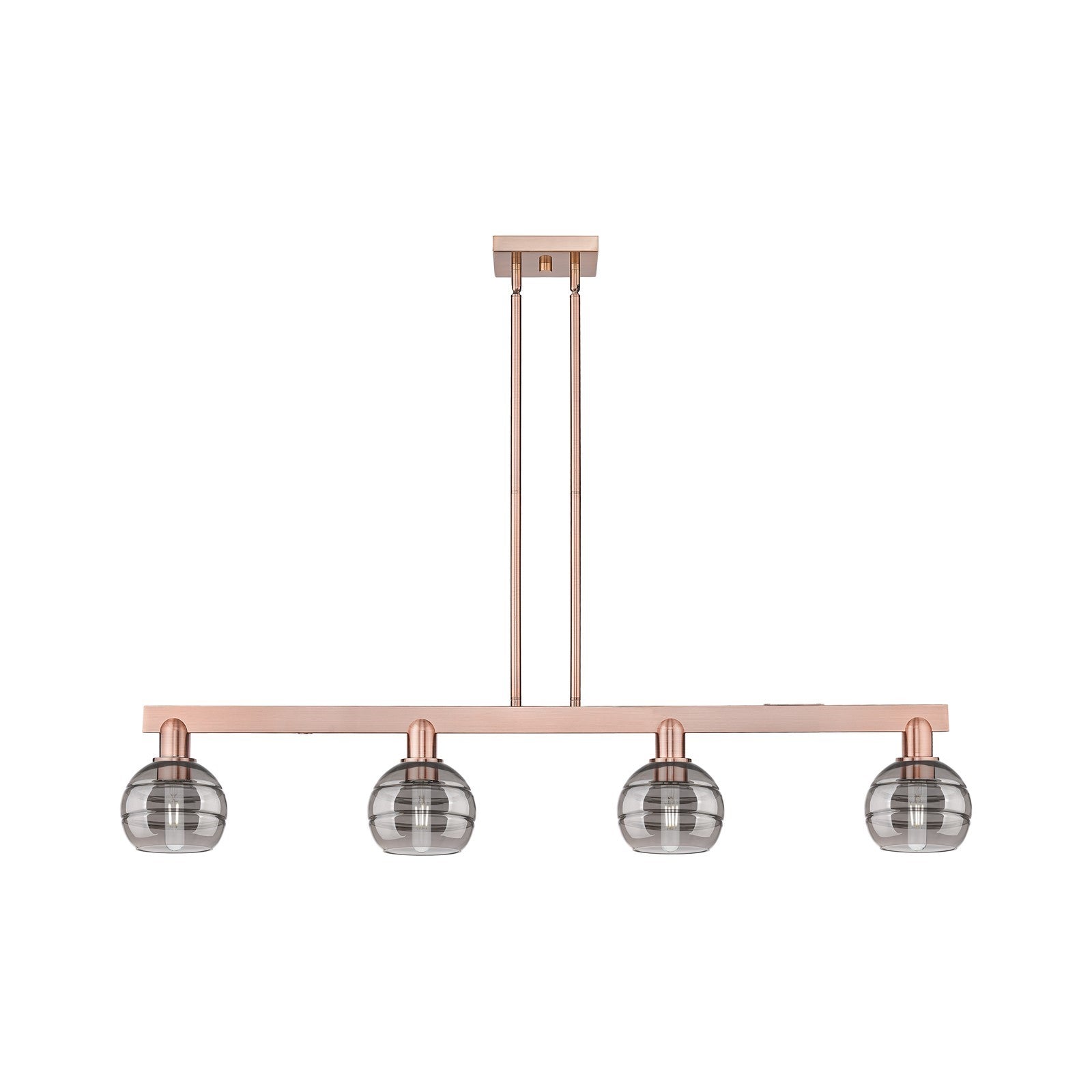 Innovations Rochester 49in 4-Light Island Light | Industrial Antique Copper and Light Smoke Glass | Kitchen Island | Model 716-4I-AC-G556-6SM