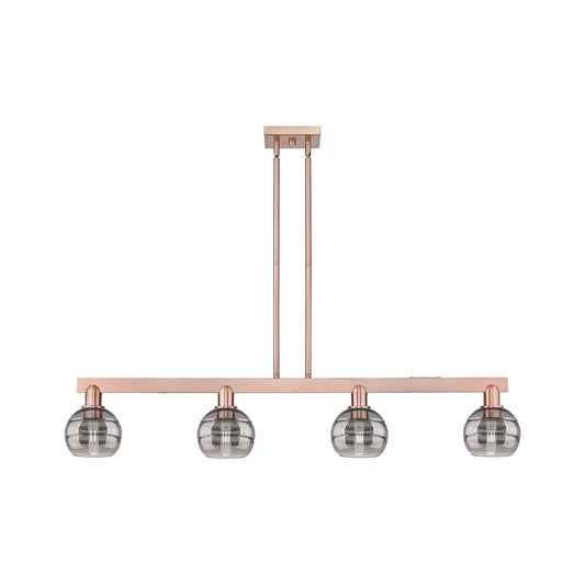 Innovations Rochester 49in 4-Light Island Light | Industrial Antique Copper and Light Smoke Glass | Kitchen Island | Model 716-4I-AC-G556-6SM