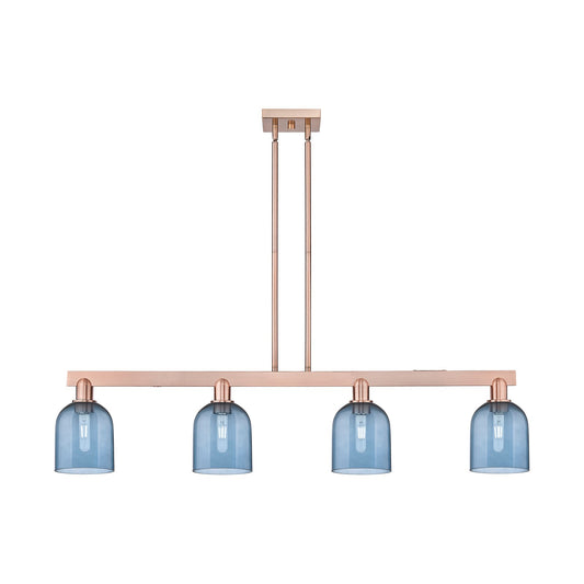 Innovations Bella 48in 4-Light Island Light | Industrial Antique Copper and Blue Glass | Kitchen Island & Dining Room | Model 716-4I-AC-G558-6BL