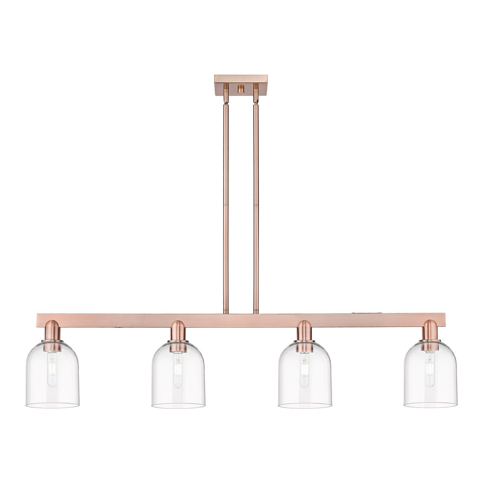 Innovations Bella 48in 4-Light Island Light | Industrial Antique Copper Steel and Clear Glass | Kitchen Island & Dining Room | Model 716-4I-AC-G558-6CL