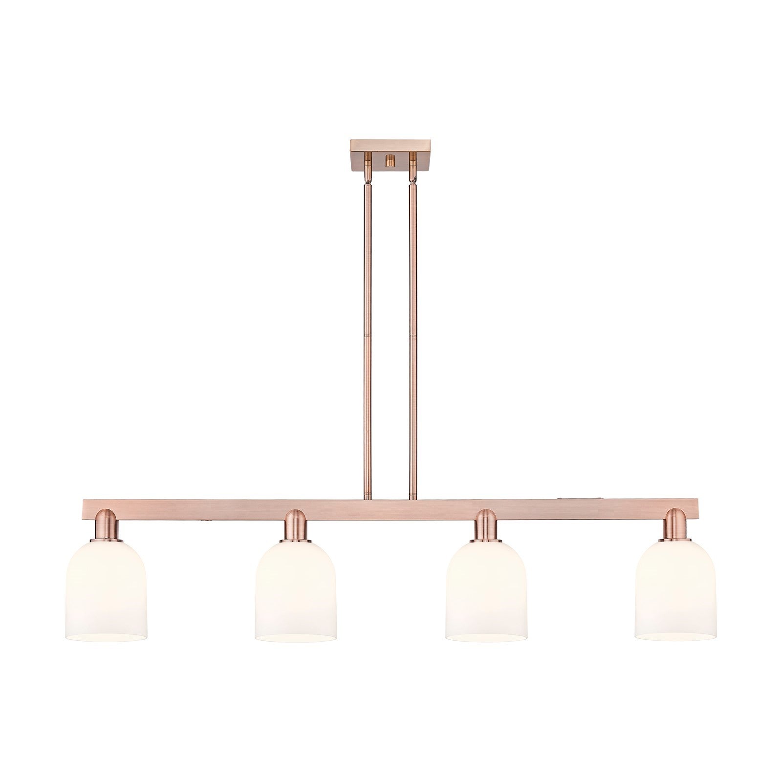 Innovations Bella 48in 4-Light Island Light | Industrial Antique Copper Steel and White Glass | Kitchen Island & Dining Room | Model 716-4I-AC-G558-6GWH
