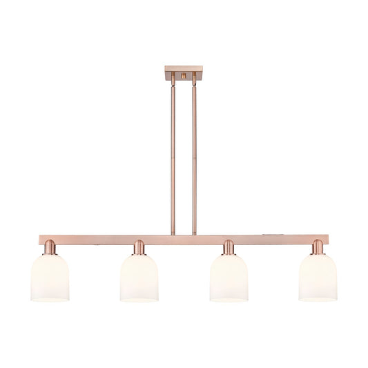Innovations Bella 48in 4-Light Island Light | Industrial Antique Copper Steel and White Glass | Kitchen Island & Dining Room | Model 716-4I-AC-G558-6GWH