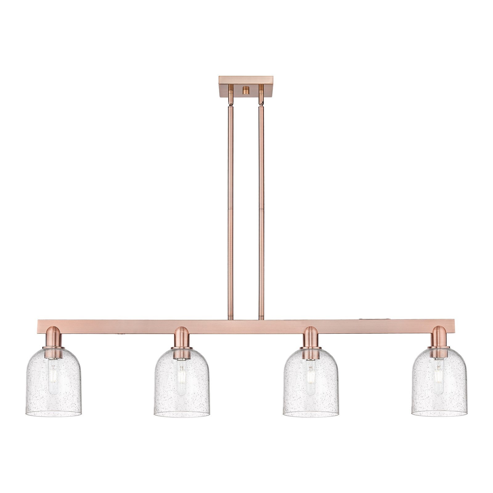 Innovations Bella 48in 4-Light Island Light | Industrial Antique Copper Steel and Seedy Glass | Kitchen Island & Dining Room | Model 716-4I-AC-G558-6SDY