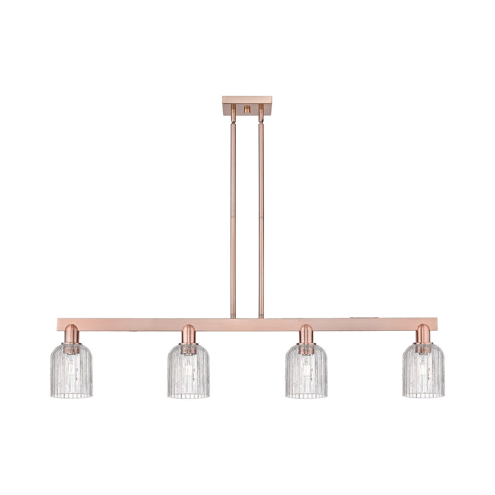 Innovations Bridal Veil 48in 4-Light Island Light | Industrial Antique Copper Steel and Clear Ribbed Glass | Kitchen Island & | Model 716-4I-AC-G559-5CL