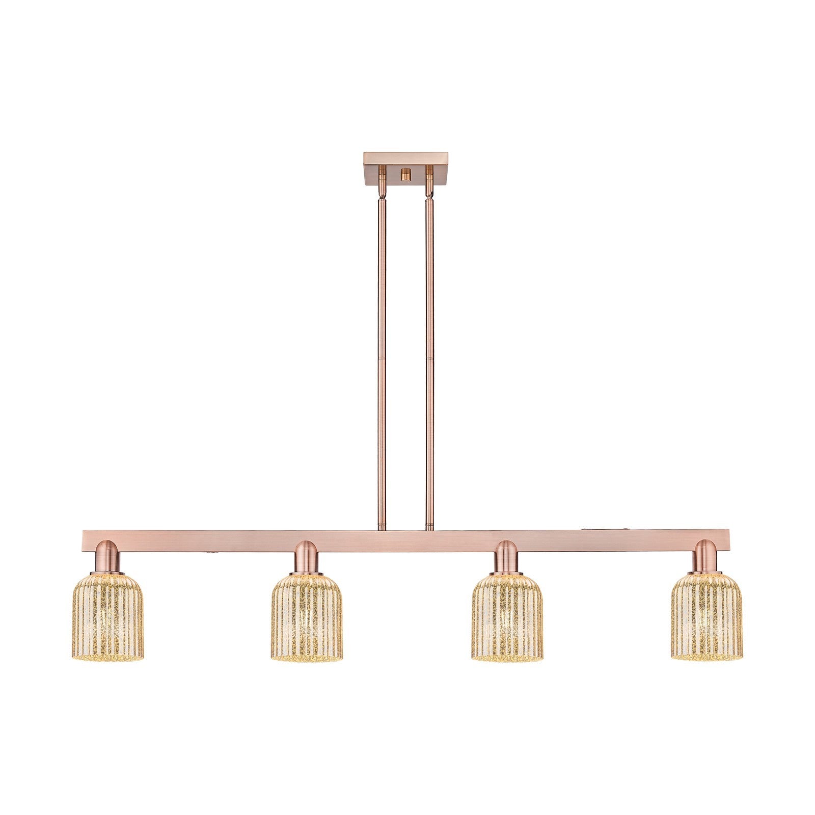 Innovations Bridal Veil 48in 4-Light Island Light | Industrial Antique Copper Steel and Mercury Ribbed Glass | Kitchen Island & | Model 716-4I-AC-G559-5ME