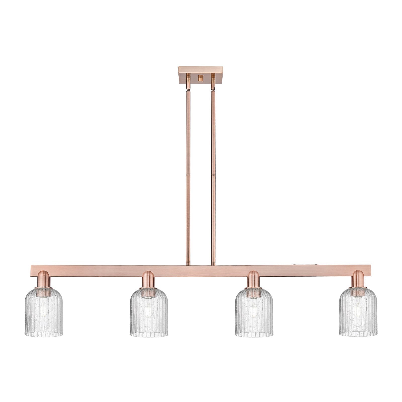 Innovations Bridal Veil 48in 4-Light Island Light | Industrial Antique Copper Steel and Seedy Glass | Kitchen Island & Dining | Model 716-4I-AC-G559-5SDY