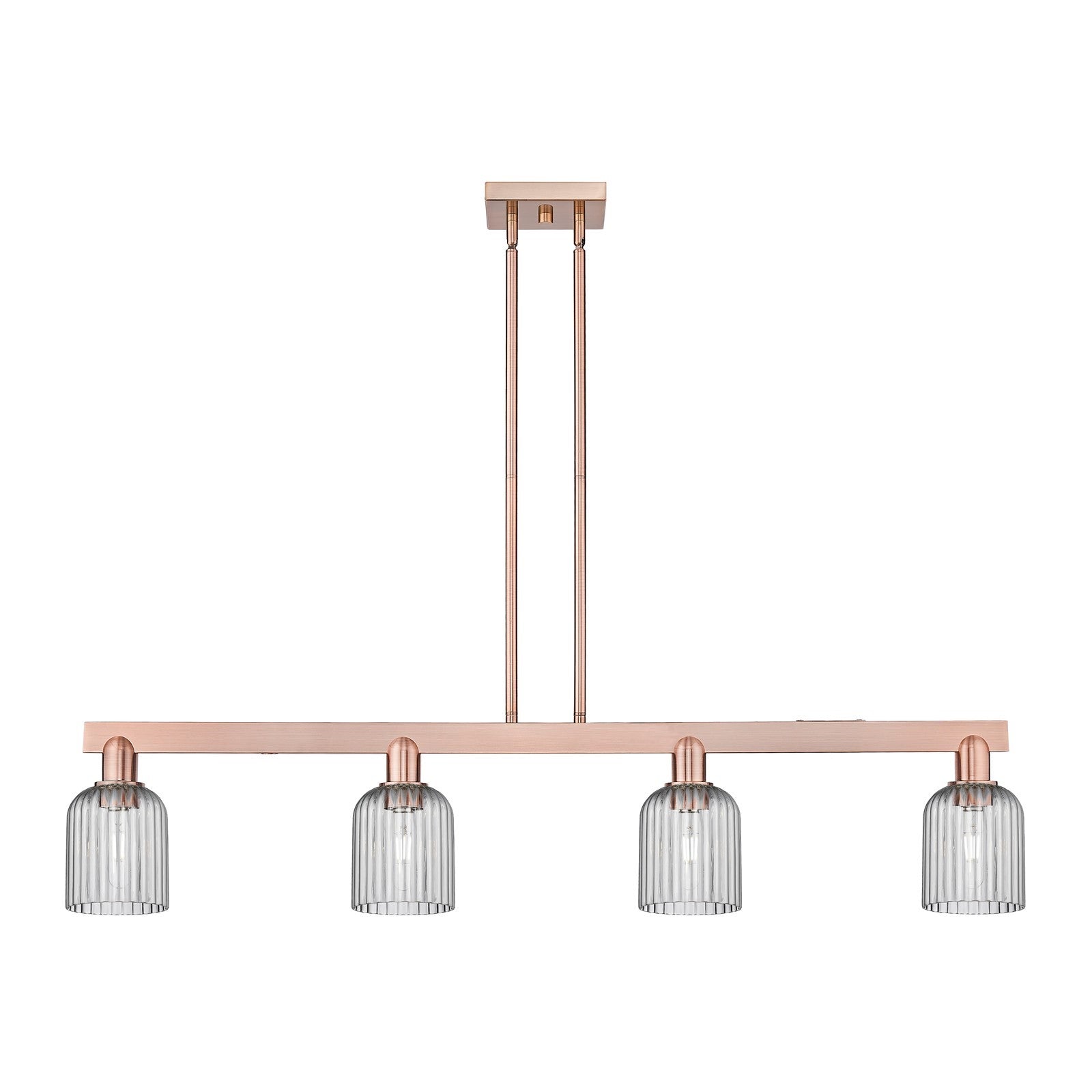 Innovations Bridal Veil 48in 4-Light Island Light | Industrial Antique Copper Steel and Light Smoke Ribbed Glass | Kitchen | Model 716-4I-AC-G559-5SM