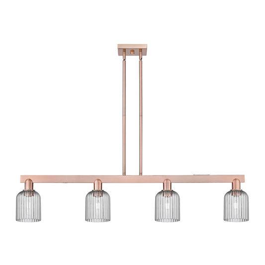Innovations Bridal Veil 48in 4-Light Island Light | Industrial Antique Copper Steel and Light Smoke Ribbed Glass | Kitchen | Model 716-4I-AC-G559-5SM