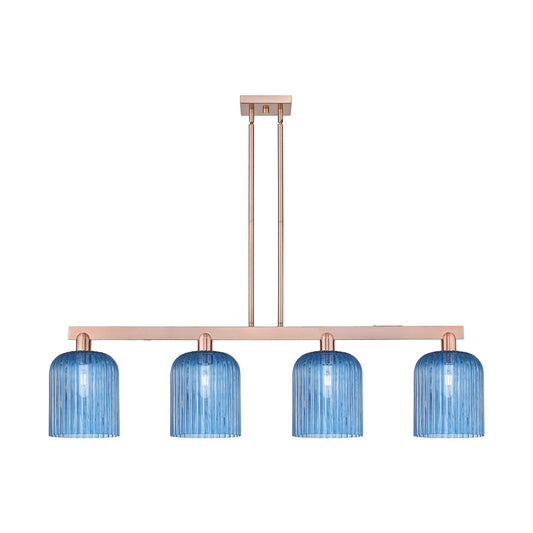 Innovations Bridal Veil 51in 4-Light Island Light | Industrial Antique Copper and Princess Blue Glass | Kitchen Island & Dining | Model 716-4I-AC-G559-8BL