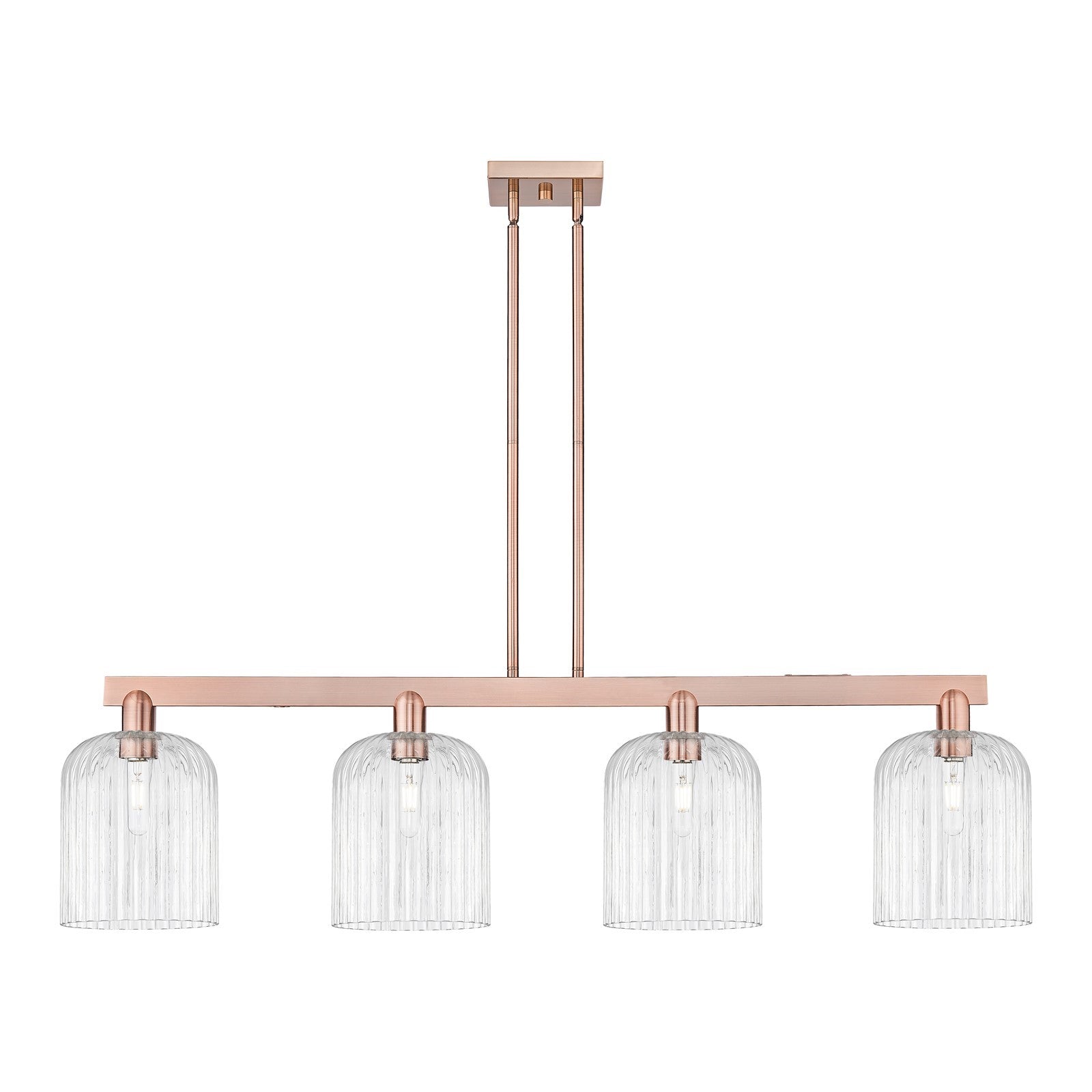 Innovations Bridal Veil 51in 4-Light Island Light | Industrial Antique Copper and Clear Ribbed Glass | Kitchen Island & Dining | Model 716-4I-AC-G559-8CL