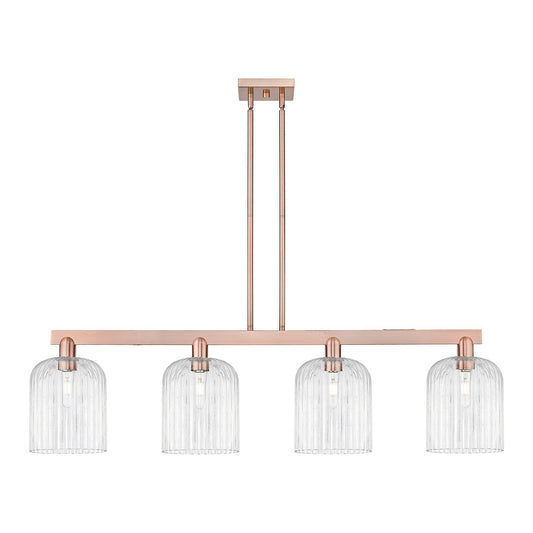 Innovations Bridal Veil 51in 4-Light Island Light | Industrial Antique Copper and Clear Ribbed Glass | Kitchen Island & Dining | Model 716-4I-AC-G559-8CL