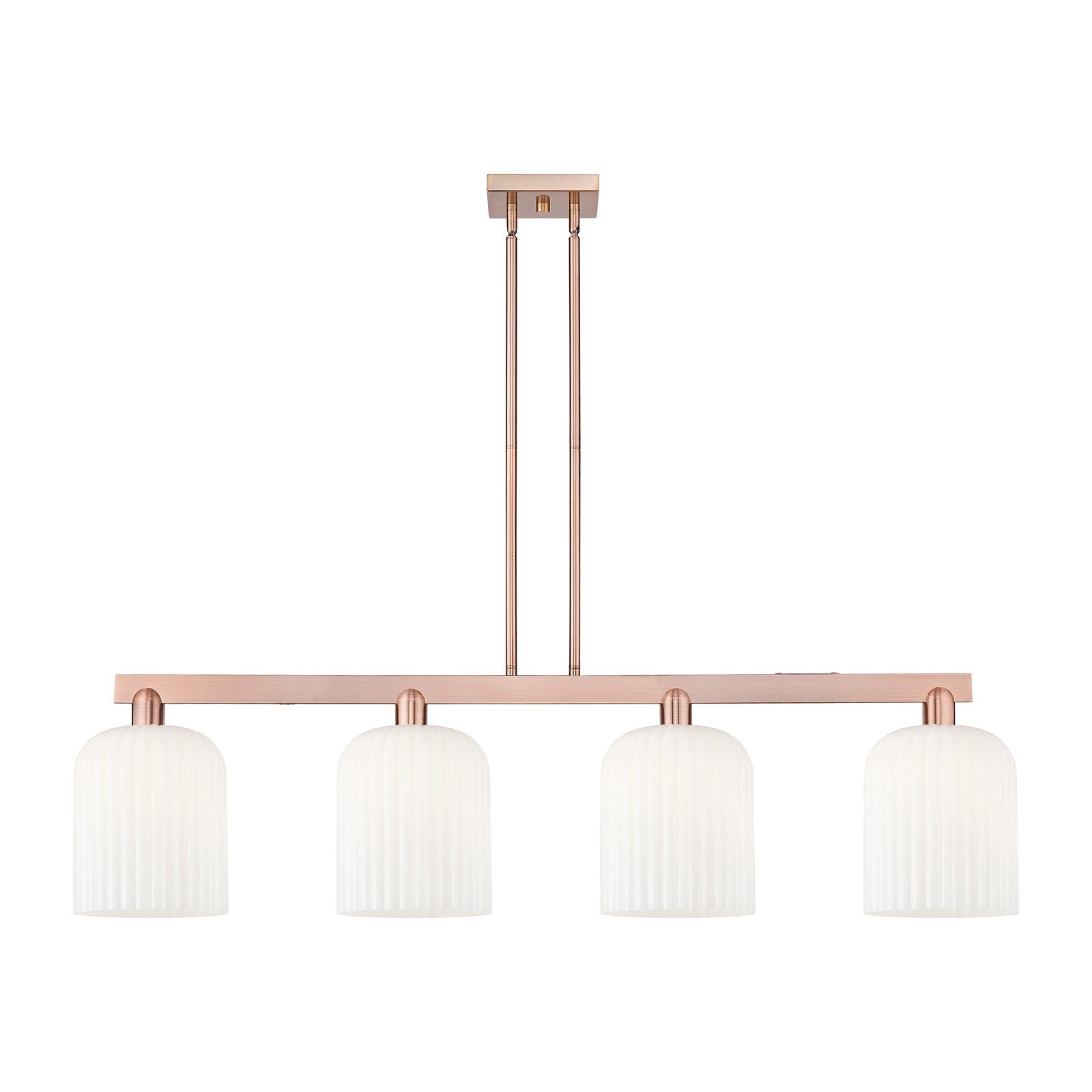 Innovations Bridal Veil 51in 4-Light Island Light | Industrial Antique Copper Steel and Gloss White Ribbed Glass | Kitchen | Model 716-4I-AC-G559-8GWH