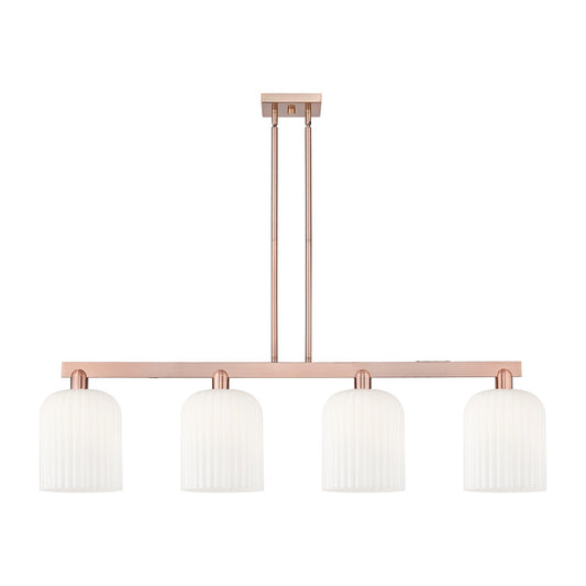 Innovations Bridal Veil 51in 4-Light Island Light | Industrial Antique Copper Steel and Gloss White Ribbed Glass | Kitchen | Model 716-4I-AC-G559-8GWH