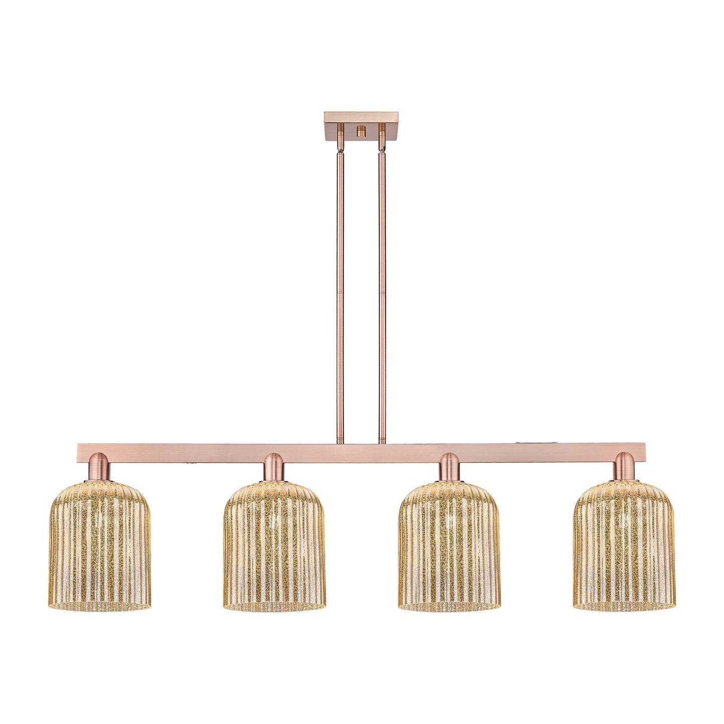 Innovations Bridal Veil 51in 4-Light Island Light | Industrial Antique Copper Steel and Mercury Ribbed Glass | Kitchen Island & | Model 716-4I-AC-G559-8ME
