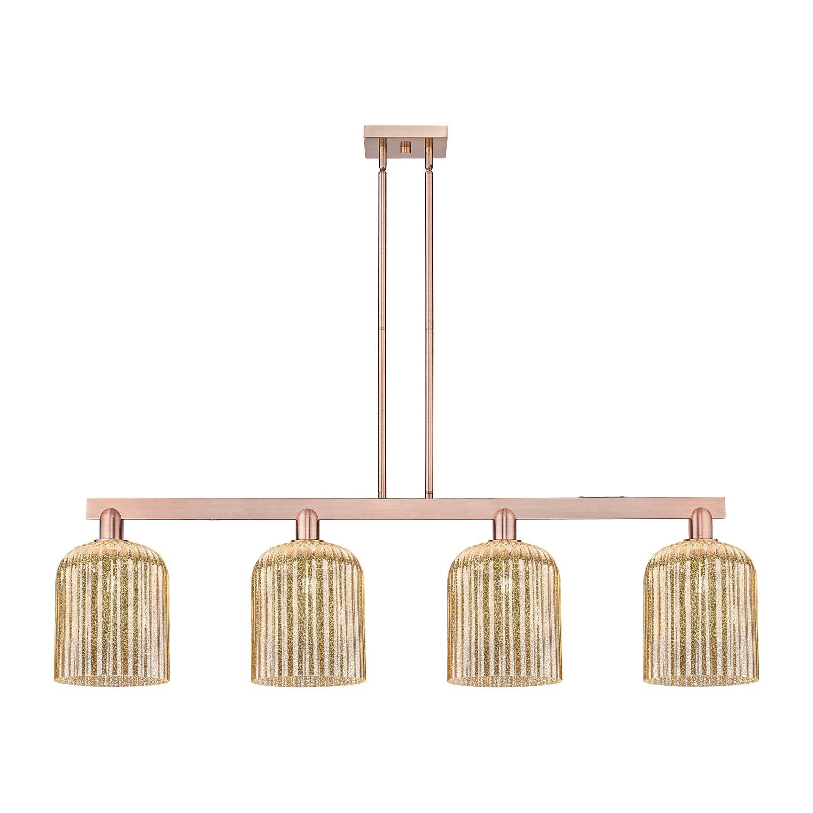 Innovations Bridal Veil 51in 4-Light Island Light | Industrial Antique Copper Steel and Mercury Ribbed Glass | Kitchen Island & | Model 716-4I-AC-G559-8ME