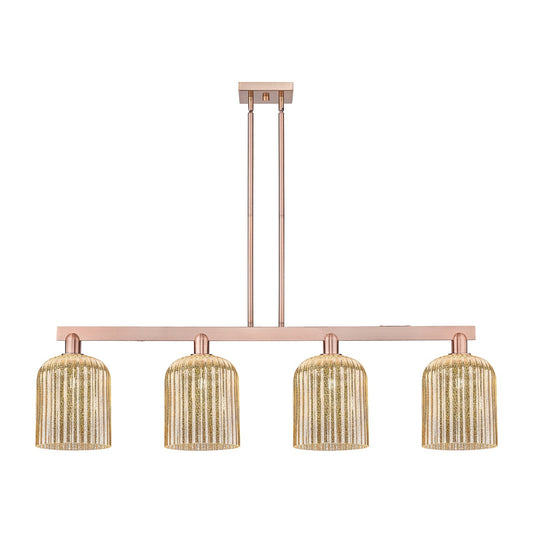 Innovations Bridal Veil 51in 4-Light Island Light | Industrial Antique Copper Steel and Mercury Ribbed Glass | Kitchen Island & | Model 716-4I-AC-G559-8ME
