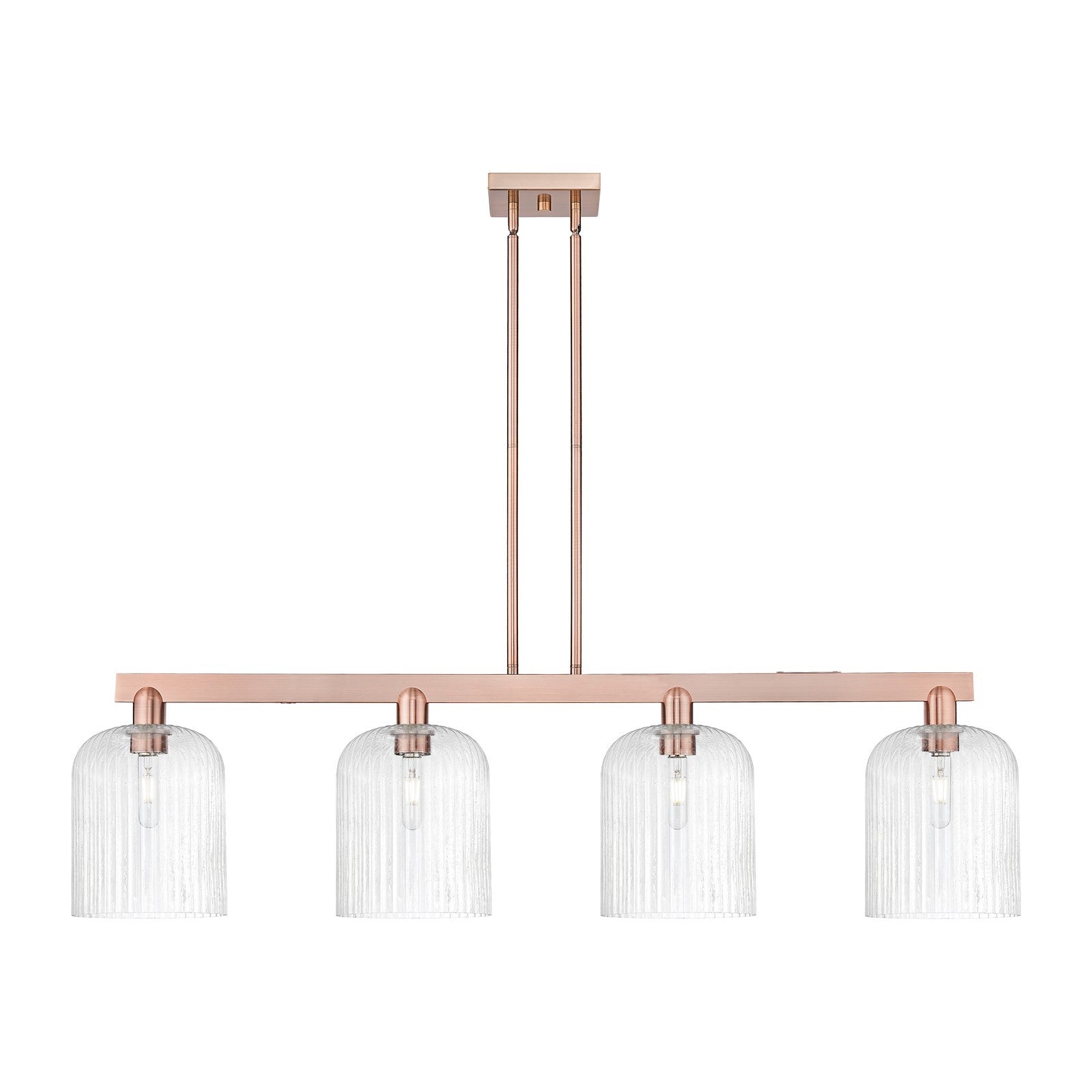 Innovations Bridal Veil 51in 4-Light Island Light | Industrial Antique Copper Steel and Seedy Ribbed Glass | Kitchen Island & | Model 716-4I-AC-G559-8SDY