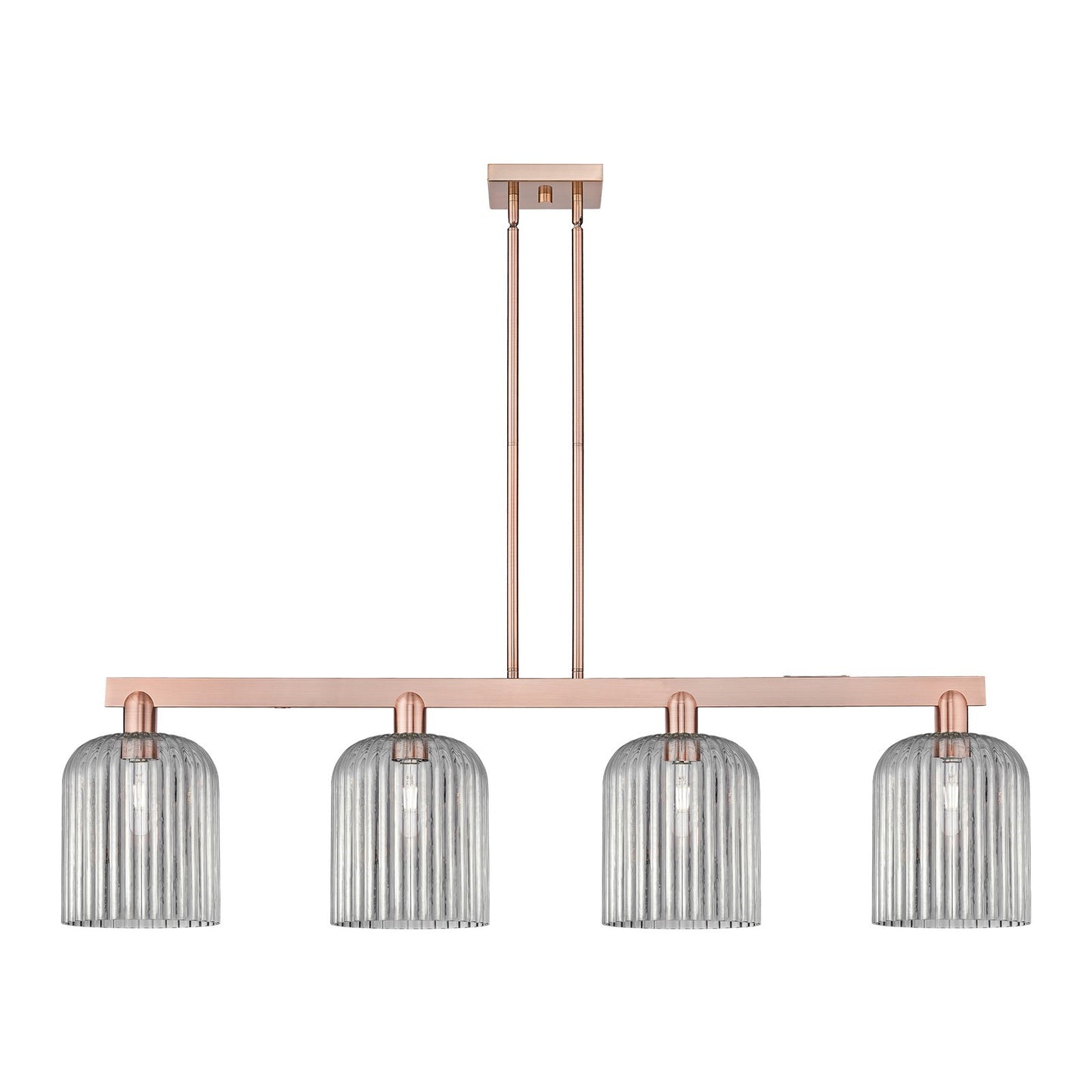 Innovations Bridal Veil 51in 4-Light Island Light | Industrial Antique Copper Steel and Light Smoke Ribbed Glass | Kitchen | Model 716-4I-AC-G559-8SM