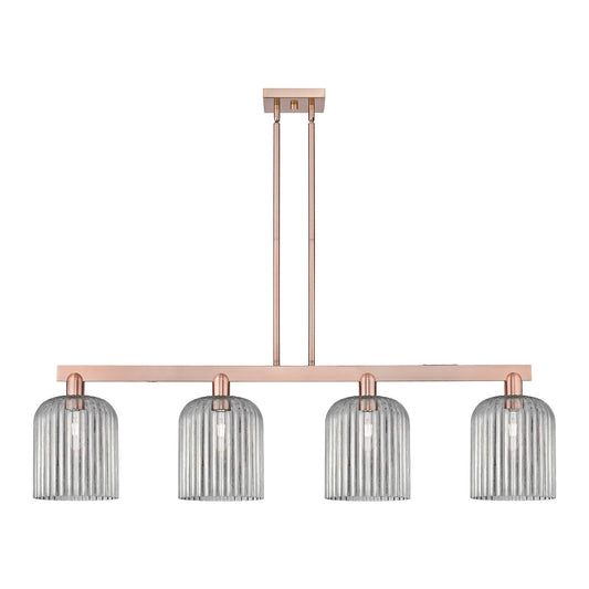 Innovations Bridal Veil 51in 4-Light Island Light | Industrial Antique Copper Steel and Light Smoke Ribbed Glass | Kitchen | Model 716-4I-AC-G559-8SM