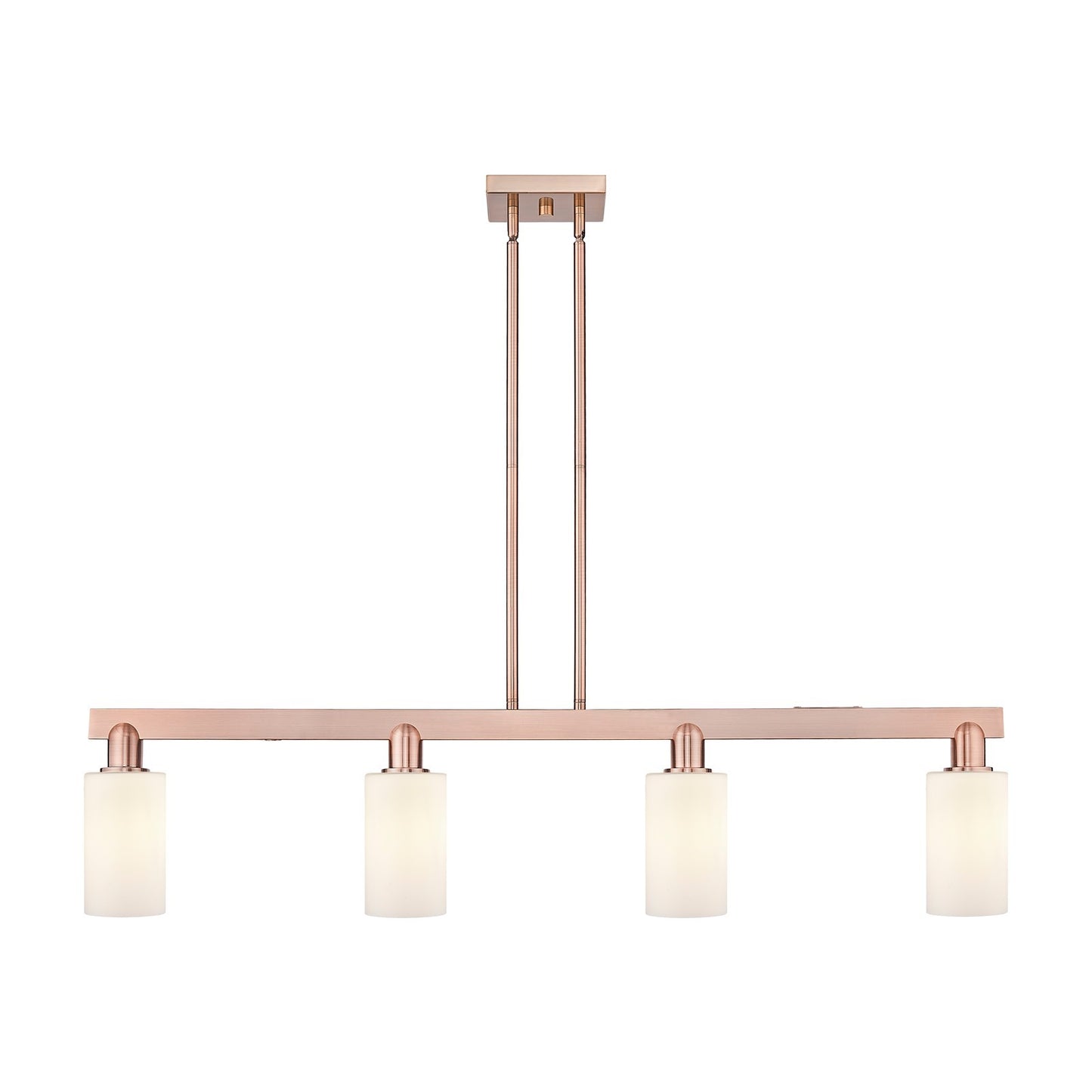 Innovations Clymer 47in 4-Light Island Light | Industrial Antique Copper Steel and Matte White Glass | Kitchen Island & Dining Room | Model 716-4I-AC-G801