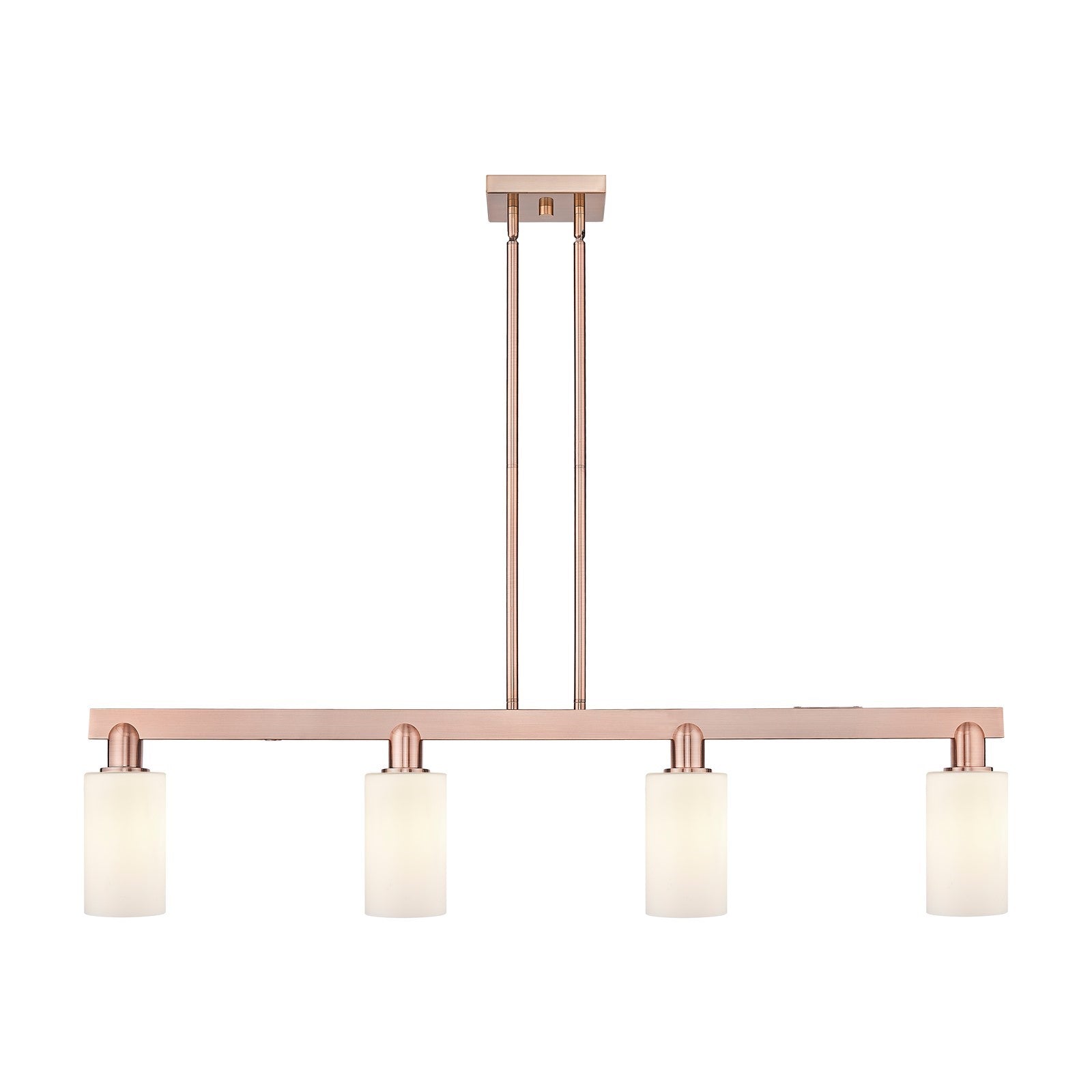 Innovations Clymer 47in 4-Light Island Light | Industrial Antique Copper Steel and Matte White Glass | Kitchen Island & Dining Room | Model 716-4I-AC-G801