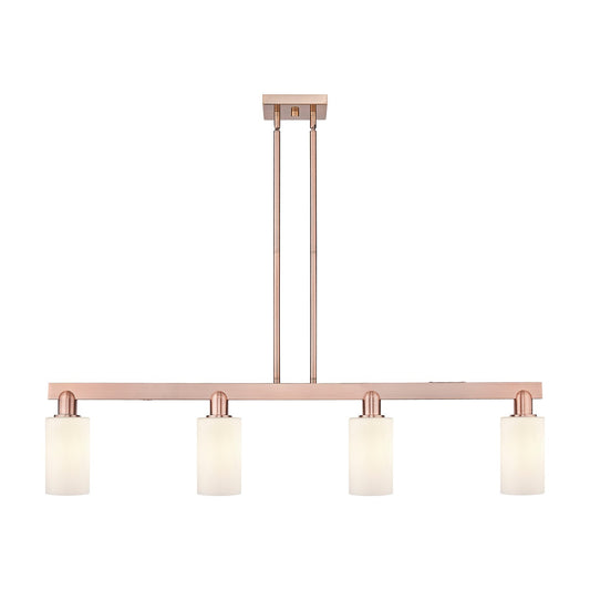 Innovations Clymer 47in 4-Light Island Light | Industrial Antique Copper Steel and Matte White Glass | Kitchen Island & Dining Room | Model 716-4I-AC-G801