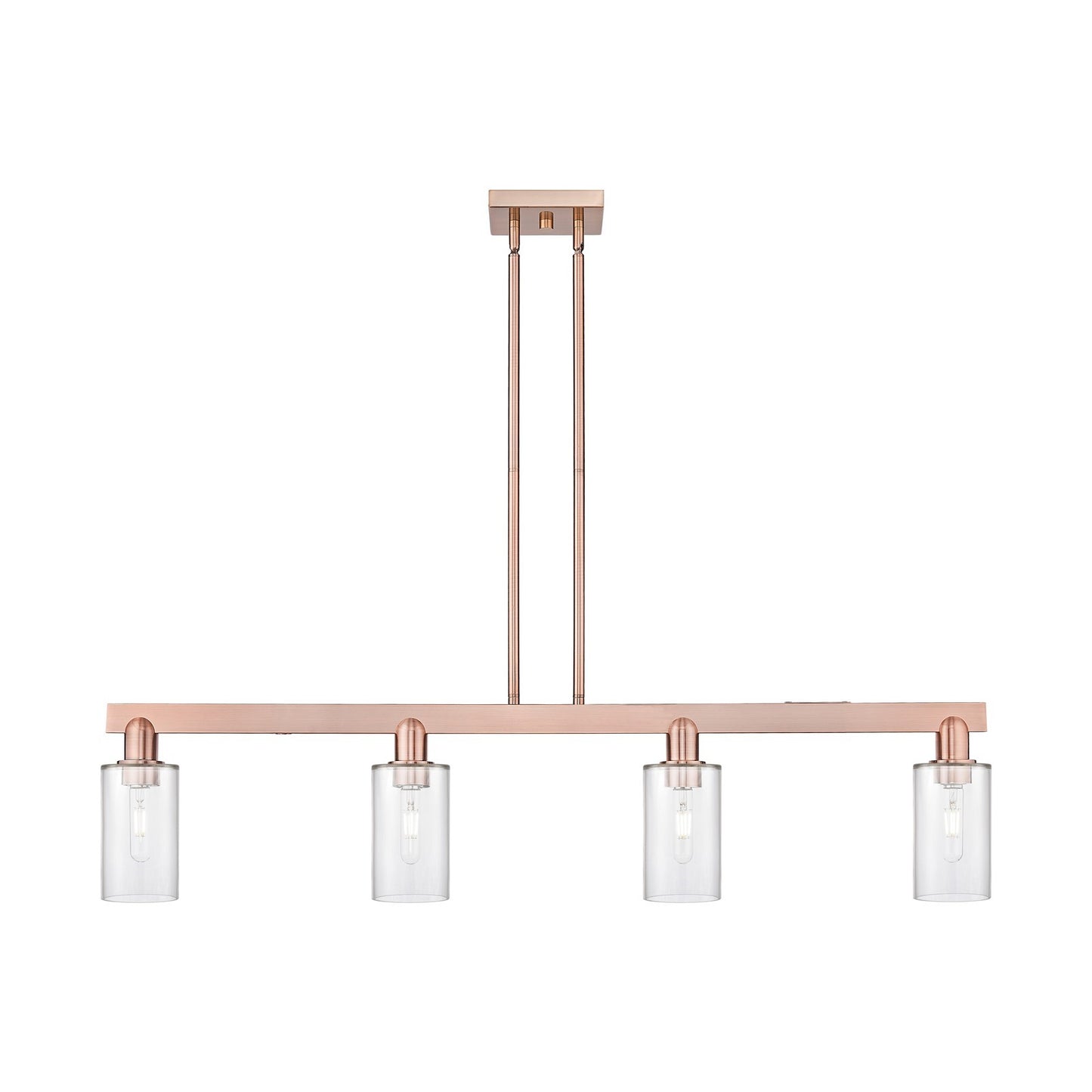 Innovations Clymer 47in 4-Light Island Light | Industrial Antique Copper Steel and Clear Glass | Kitchen Island | 46.62 x 9.75 in | Model 716-4I-AC-G802