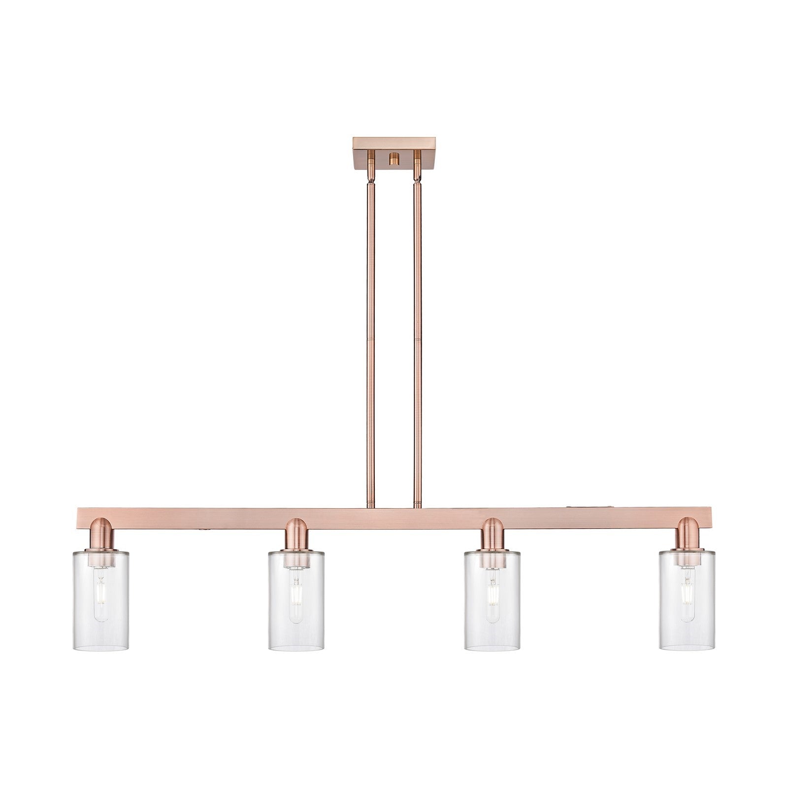 Innovations Clymer 47in 4-Light Island Light | Industrial Antique Copper Steel and Clear Glass | Kitchen Island | 46.62 x 9.75 in | Model 716-4I-AC-G802