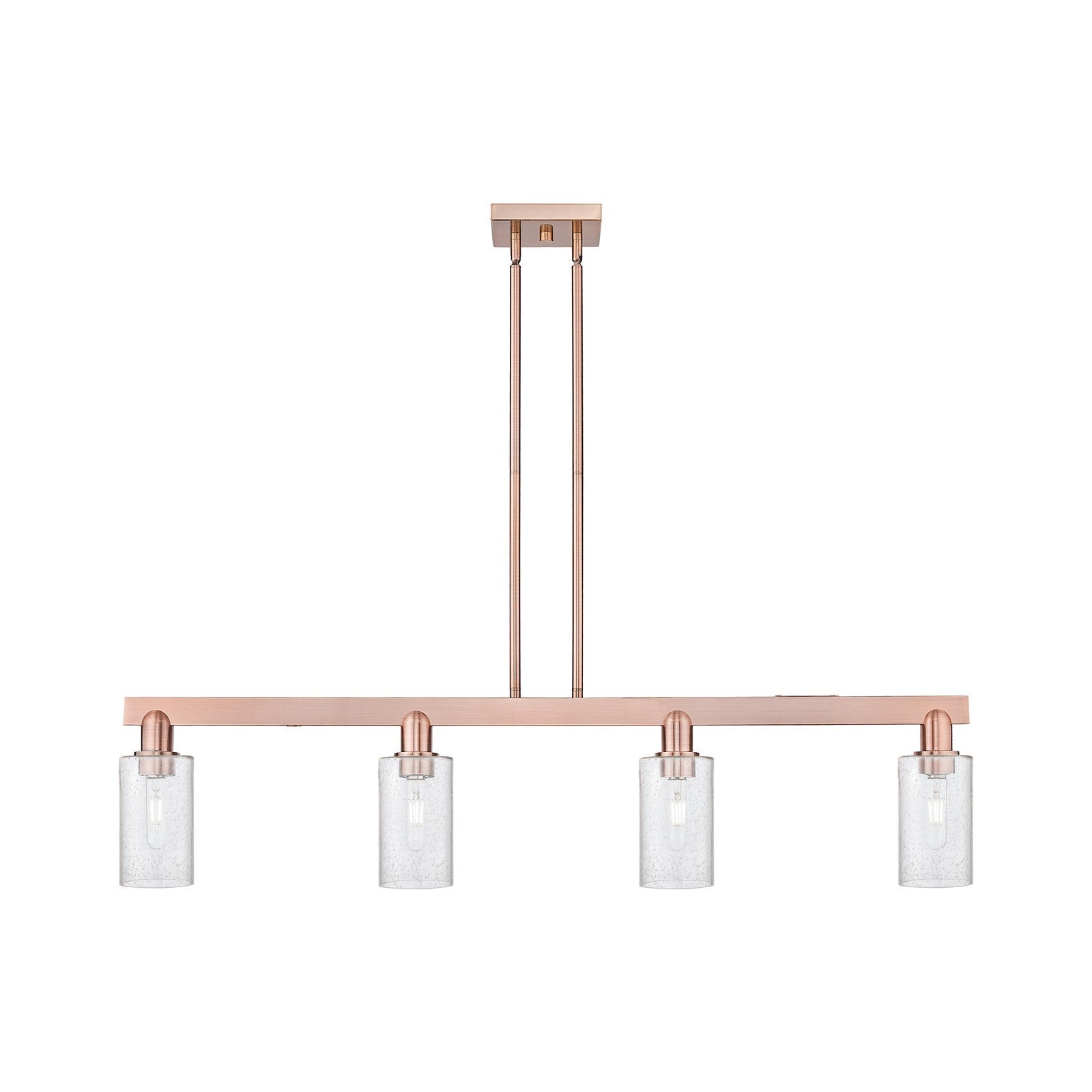 Innovations Clymer 47in 4-Light Island Light | Industrial Antique Copper Steel and Seedy Glass | Kitchen Island | Model 716-4I-AC-G804