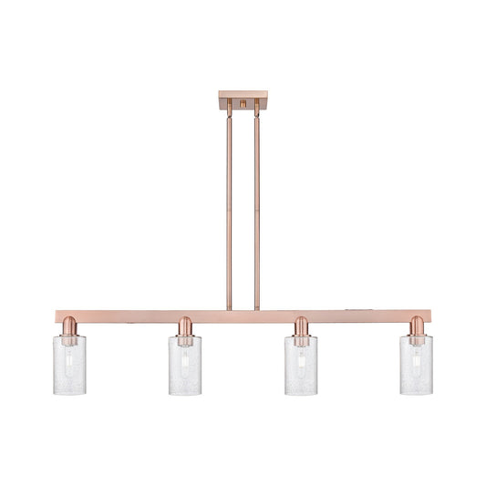 Innovations Clymer 47in 4-Light Island Light | Industrial Antique Copper Steel and Seedy Glass | Kitchen Island | Model 716-4I-AC-G804