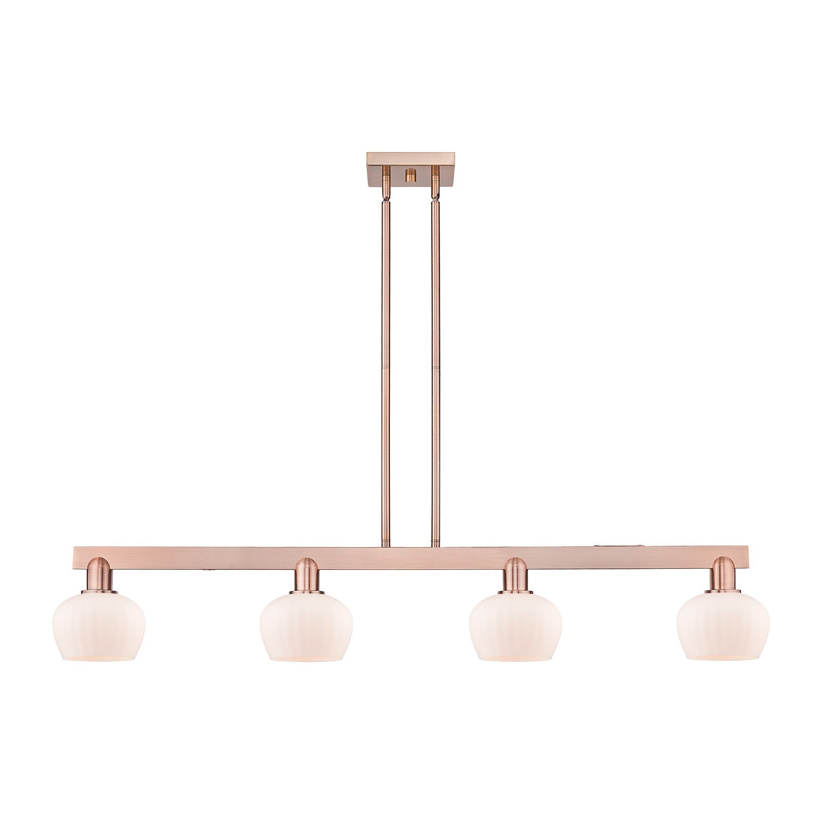 Innovations Fenton 49in 4-Light Island Light | Industrial Antique Copper Steel and Matte White Glass | Kitchen Island | Model 716-4I-AC-G91