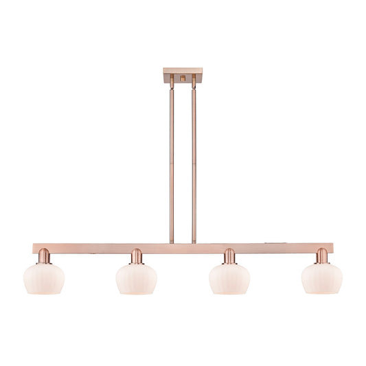 Innovations Fenton 49in 4-Light Island Light | Industrial Antique Copper Steel and Matte White Glass | Kitchen Island | Model 716-4I-AC-G91